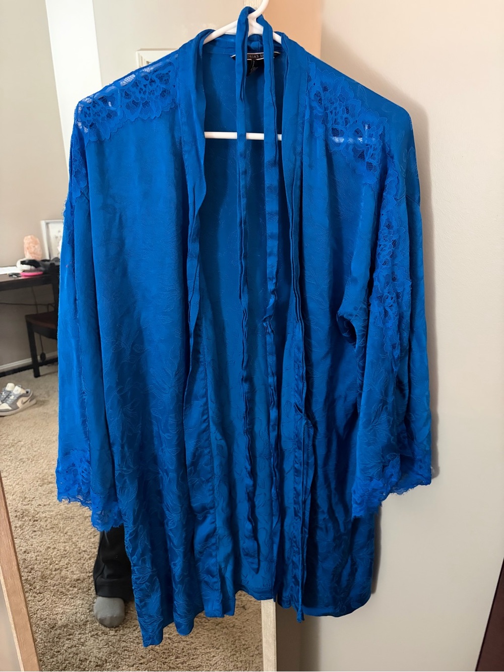 Victoria's Secret Royal Blue Satin Lace Robe